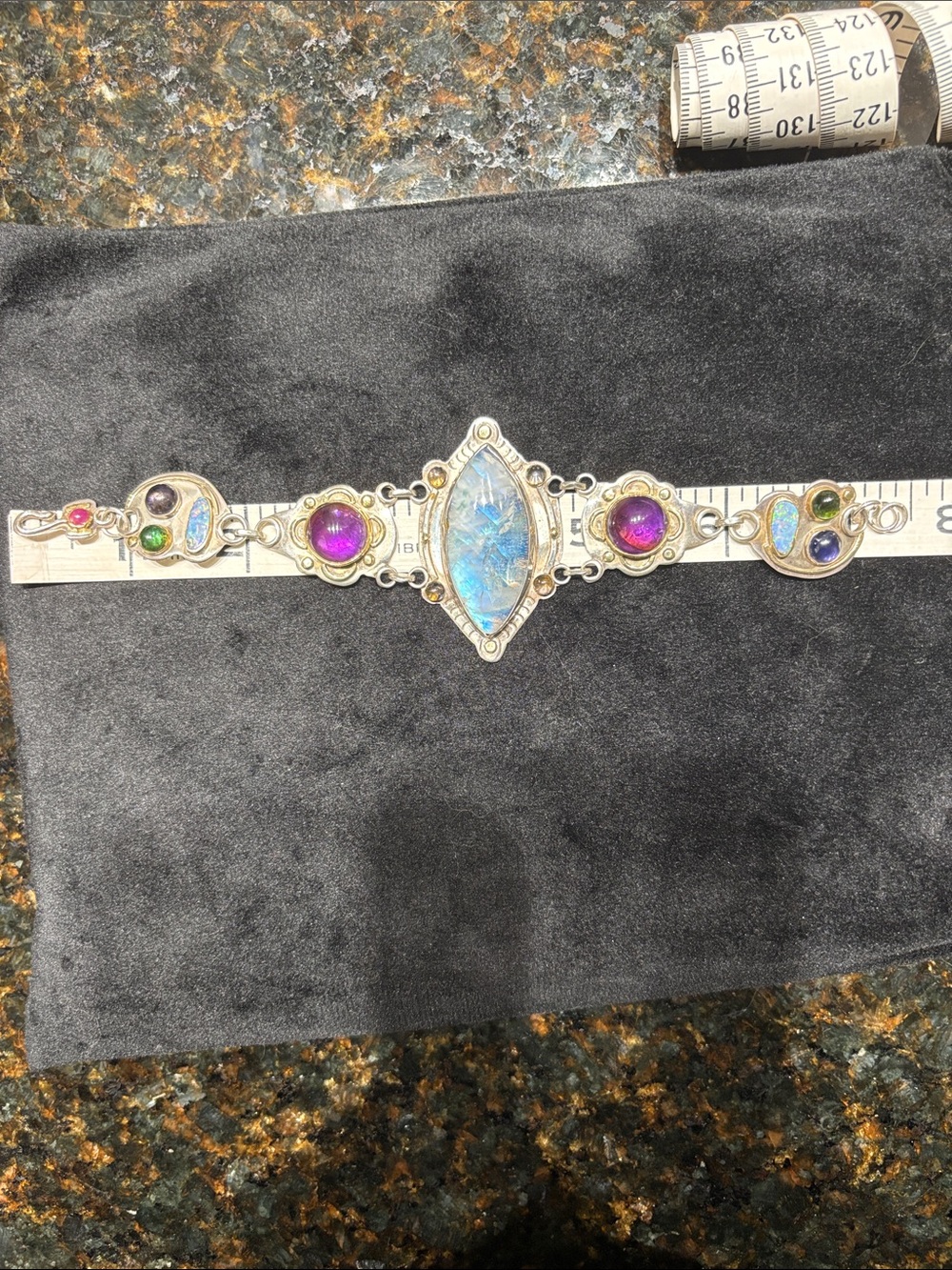 Custom Bracelet- Silver Multi-Stone with Blue Moonstone Center - Picture 4 of 5